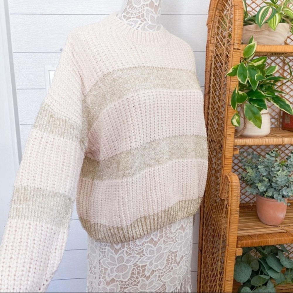 NWT Raga Ellen Tinsel Chenille Sweater Anthropologie Cream Metallic Small - Picture 8 of 12